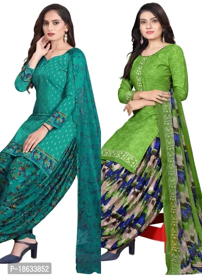 Teal  Green Crepe Printed Dress Material with Dupatta For Women (Combo pack of 2)