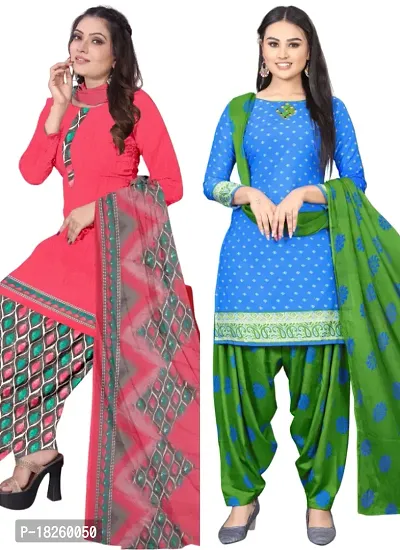 Pink  Blue Crepe Printed Dress Material with Dupatta For Women (Combo pack of 2)