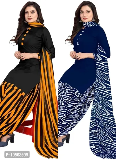 Black  Navy Blue Crepe Printed Dress Material with Dupatta For Women (Combo pack of 2)