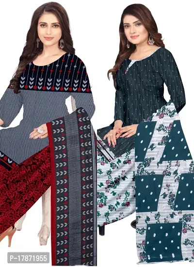 Grey  Multicolor Crepe Printed Dress Material with Dupatta For Women (Combo pack of 2)