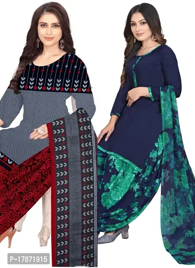 Grey  Blue Crepe Printed Dress Material with Dupatta For Women (Combo pack of 2)