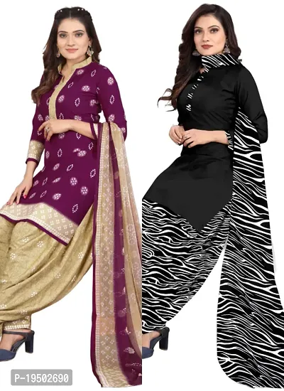 Purple  Black Crepe Printed Dress Material with Dupatta For Women (Combo pack of 2)