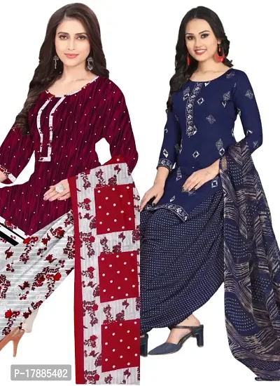 Maroon  Navy Blue Crepe Printed Dress Material with Dupatta For Women (Combo pack of 2)