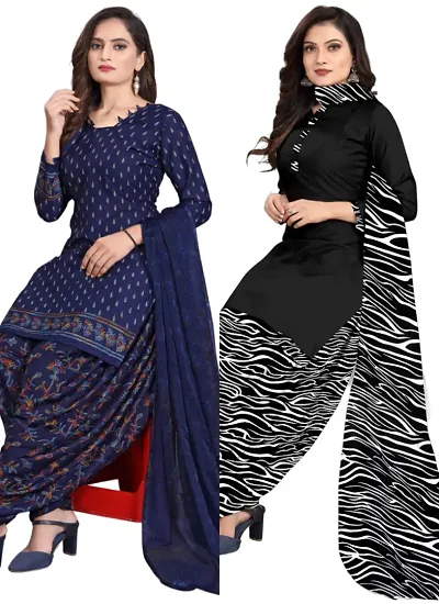 Stylish Crepe Digital Printed Unstitched Suits - Pack Of 2