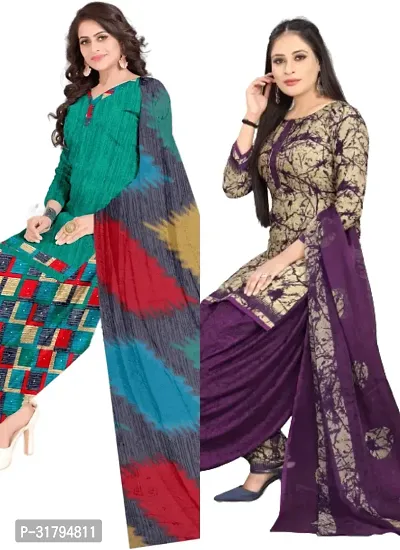 Elegant Multicoloured Cotton Printed Dress Material with Dupatta For Women (Combo Pack of 2)-thumb0