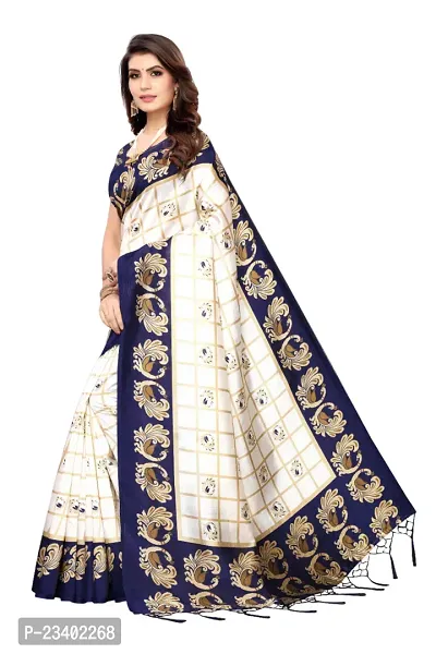 Stylish Art Silk Navy Blue Printed Kanjeevaram Saree with Blouse piece-thumb4