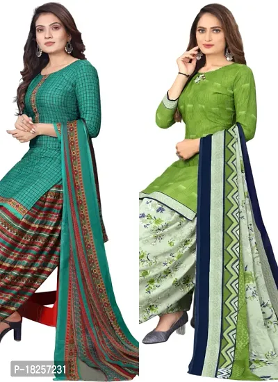 Turquoise  Green Crepe Printed Dress Material with Dupatta For Women (Combo pack of 2)