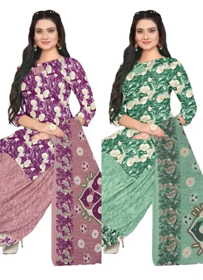 Stylish Cotton Blend Printed Unstitched Suits - Pack Of 2