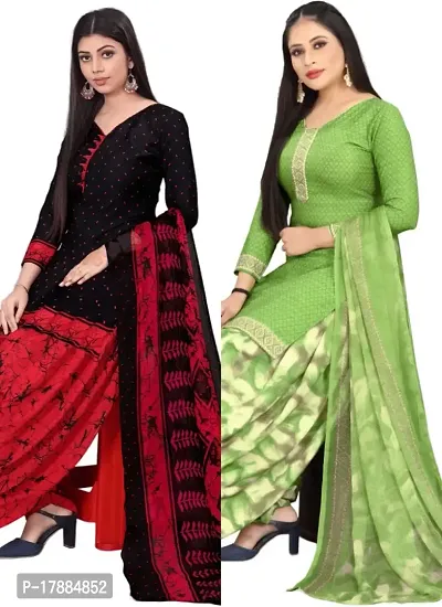 Black  Green Crepe Printed Dress Material with Dupatta For Women (Combo pack of 2)