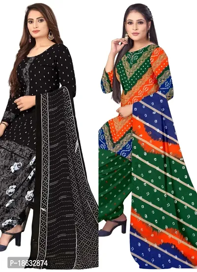 Black  Multicolor Crepe Printed Dress Material with Dupatta For Women (Combo pack of 2)