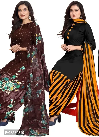 Brown  Black Crepe Printed Dress Material with Dupatta For Women (Combo pack of 2)