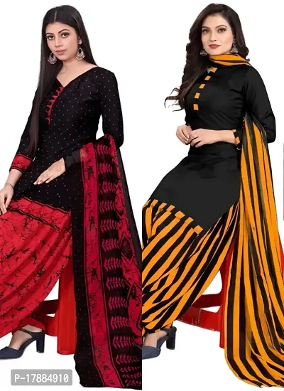 Black  Black Crepe Printed Dress Material with Dupatta For Women (Combo pack of 2)-thumb0