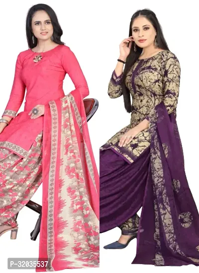 Elegant Multicoloured Cotton Printed Dress Material with Dupatta For Women (Combo Pack of 2)-thumb0