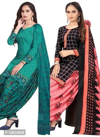 Teal  Black Crepe Printed Dress Material with Dupatta For Women (Combo pack of 2)