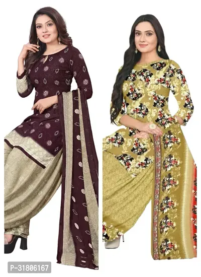 Elegant Multicoloured Cotton Printed Dress Material with Dupatta For Women (Combo Pack of 2)-thumb0