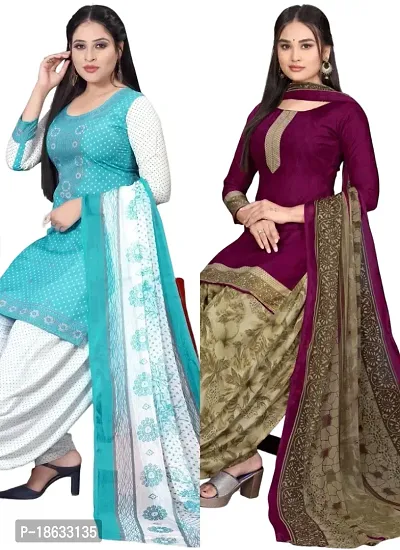 Sea Green  Wine Crepe Printed Dress Material with Dupatta For Women (Combo pack of 2)