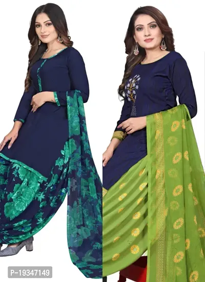 Blue  Navy Blue Crepe Printed Dress Material with Dupatta For Women (Combo pack of 2)-thumb0