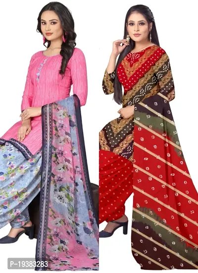 Pink  Multicolor Crepe Printed Dress Material with Dupatta For Women (Combo pack of 2)