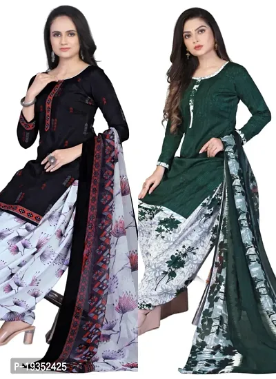 Navy Blue  Green Crepe Printed Dress Material with Dupatta For Women (Combo pack of 2)-thumb0