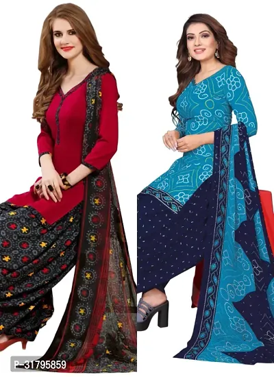 Elegant Multicoloured Cotton Printed Dress Material with Dupatta For Women (Combo Pack of 2)-thumb0