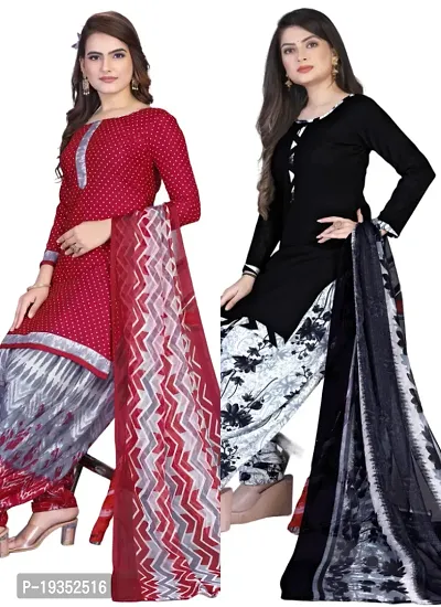 Maroon  Black Crepe Printed Dress Material with Dupatta For Women (Combo pack of 2)