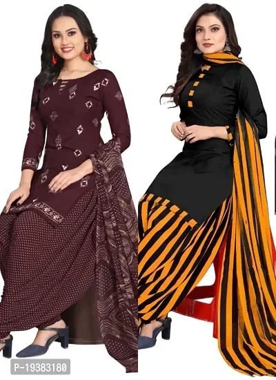 Wine  Black Crepe Printed Dress Material with Dupatta For Women (Combo pack of 2)