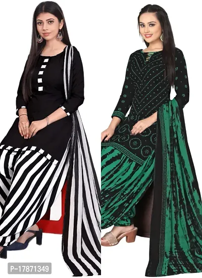 Black  Black Crepe Printed Dress Material with Dupatta For Women (Combo pack of 2)