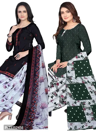 Navy Blue  Green Crepe Printed Dress Material with Dupatta For Women (Combo pack of 2)