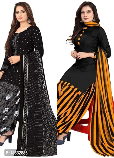 Black  Black Crepe Printed Dress Material with Dupatta For Women (Combo pack of 2)