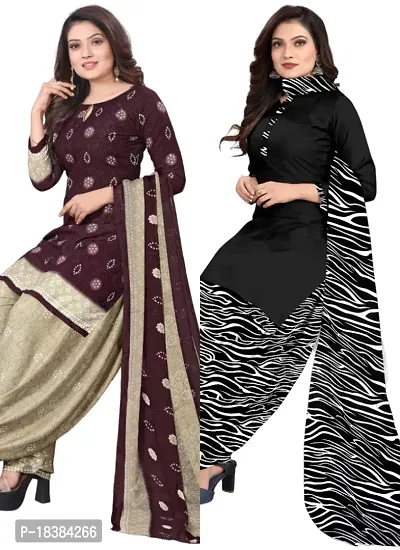 Wine  Black Crepe Printed Dress Material with Dupatta For Women (Combo pack of 2)-thumb0