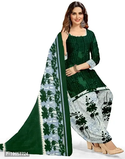 Elegant Green Crepe Ethnic Print Dress Material with Dupatta For Women