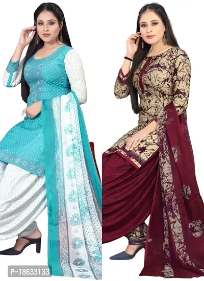 Sea Green  Beige Crepe Printed Dress Material with Dupatta For Women (Combo pack of 2)