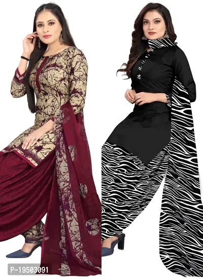 Beige  Black Crepe Printed Dress Material with Dupatta For Women (Combo pack of 2)