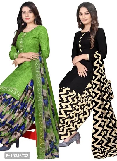 Green  Black Crepe Printed Dress Material with Dupatta For Women (Combo pack of 2)-thumb0