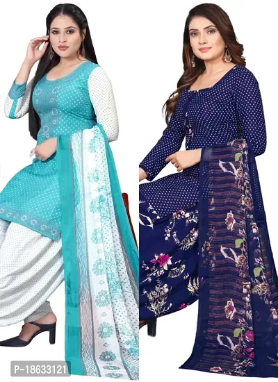 Sea Green  Navy Blue Crepe Printed Dress Material with Dupatta For Women (Combo pack of 2)-thumb0