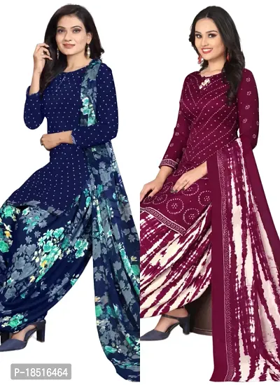 Navy Blue  Maroon Crepe Printed Dress Material with Dupatta For Women (Combo pack of 2)