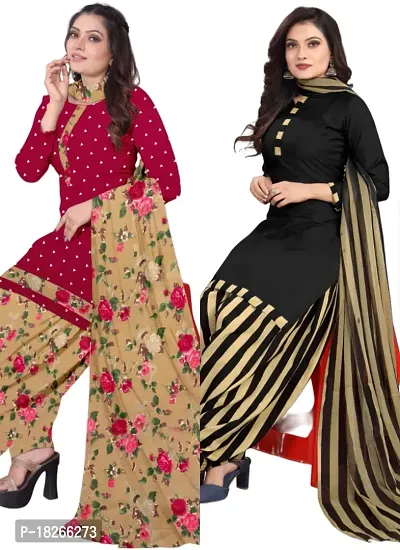 Red  Black Crepe Printed Dress Material with Dupatta For Women (Combo pack of 2)