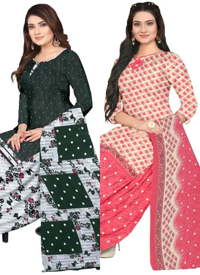 Stylish Crepe Digital Printed Unstitched Suits - Pack Of 2