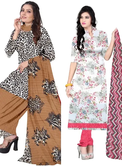 Stylish Cotton Blend Printed Unstitched Suits - Pack of 2