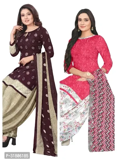 Elegant Multicoloured Cotton Printed Dress Material with Dupatta For Women (Combo Pack of 2)-thumb0