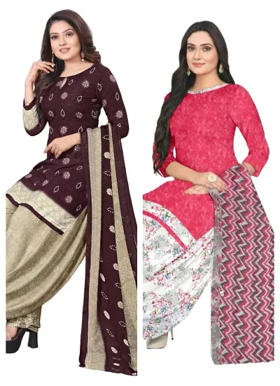 Stylish Cotton Blend Printed Unstitched Suits - Pack of 2