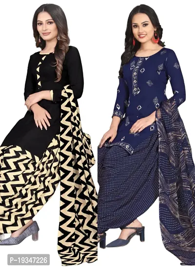 Black  Navy Blue Crepe Printed Dress Material with Dupatta For Women (Combo pack of 2)