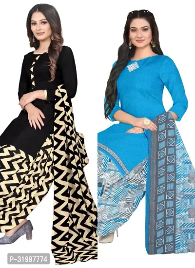 Elegant Multicoloured Cotton Printed Dress Material with Dupatta For Women (Combo Pack of 2)-thumb0