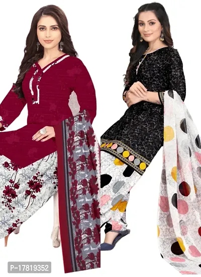 Elegant Multicoloured Crepe Digital Printed Dress Material with Dupatta For Women