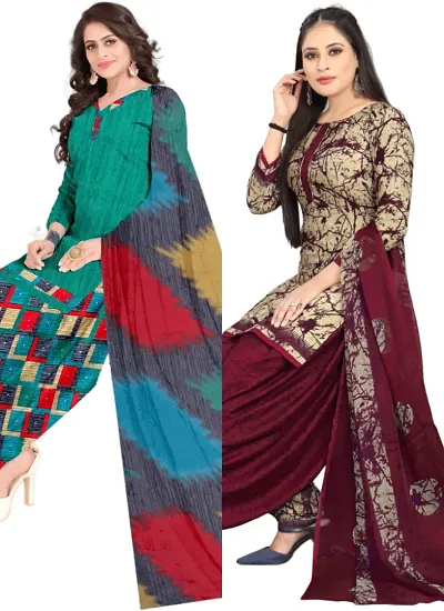 Stylish Crepe Digital Printed Unstitched Suits - Pack Of 2