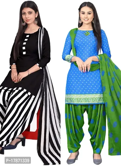 Black  Blue Crepe Printed Dress Material with Dupatta For Women (Combo pack of 2)