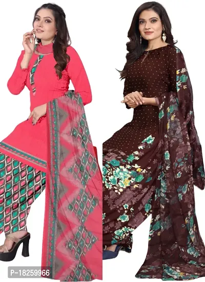 Pink  Brown Crepe Printed Dress Material with Dupatta For Women (Combo pack of 2)