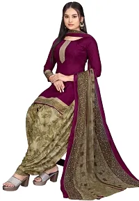 Beige  Wine Crepe Printed Dress Material with Dupatta For Women (Combo pack of 2)-thumb2