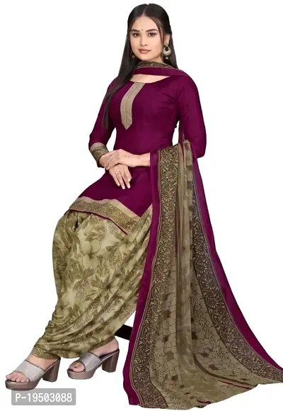 Beige  Wine Crepe Printed Dress Material with Dupatta For Women (Combo pack of 2)-thumb3