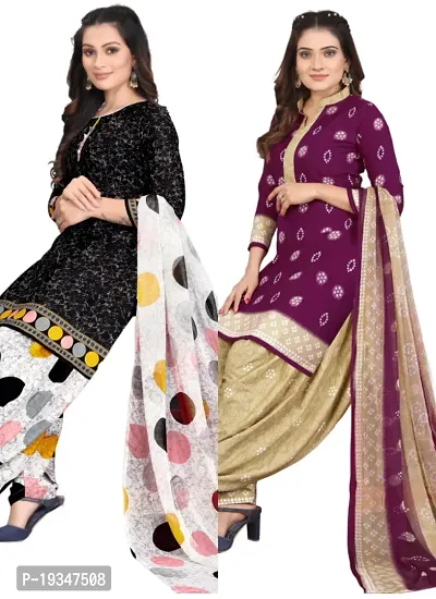 Black  Purple Crepe Printed Dress Material with Dupatta For Women (Combo pack of 2)
